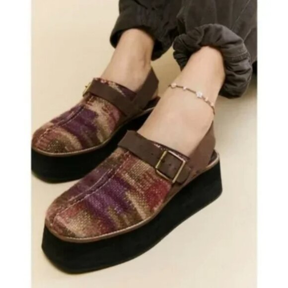 Free People Astro Platform Mules in Red Plaid Size 9.5 NWT - Picture 1 of 13